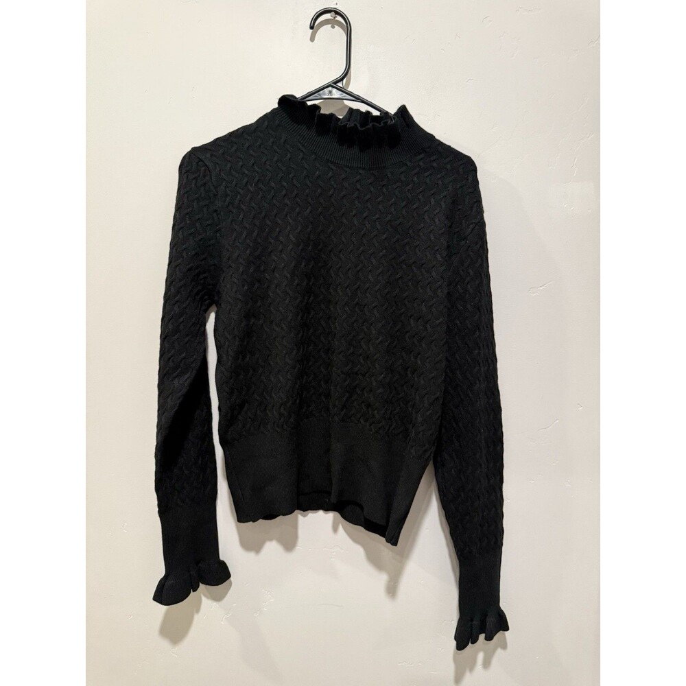 On 12th Black Womens Textured Patter Mock Neck XL Sweater